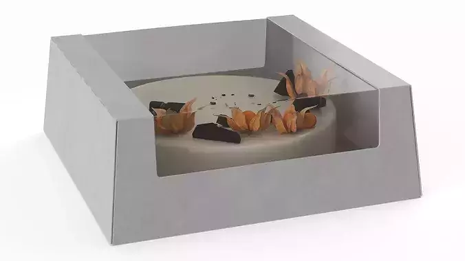 Transparent Window Box with Minimalist Cake with Physalis 3D model
