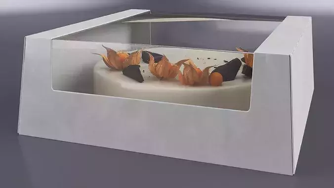 Transparent Window Box with Minimalist Cake with Physalis 3D model 3