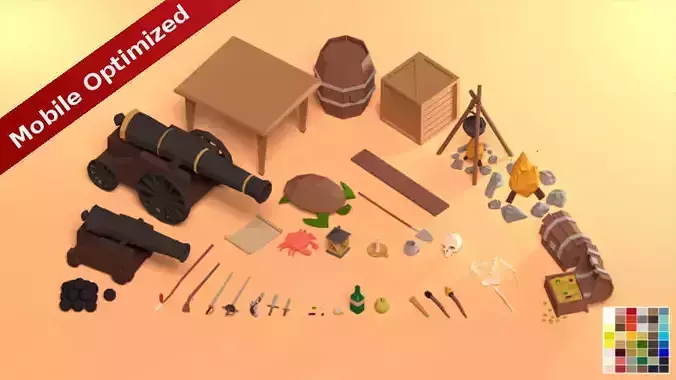 Low Poly Pirate Prop Pack  Low-poly 3D model