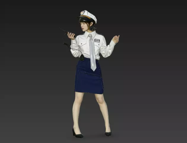 Role-playing as a policewoman with a walkie-talkie 3D model