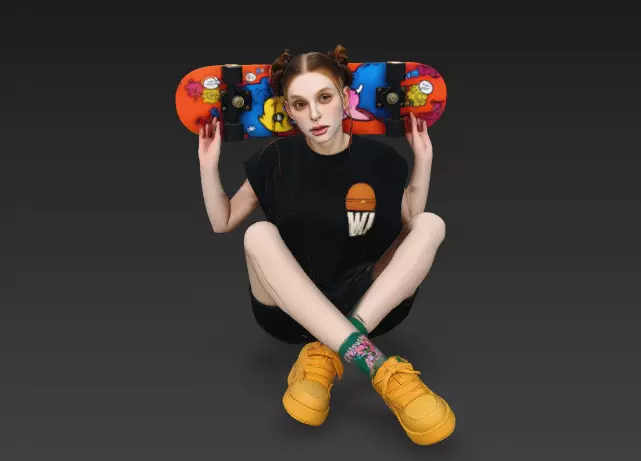 The sunny girl carrying a skateboard 3D model