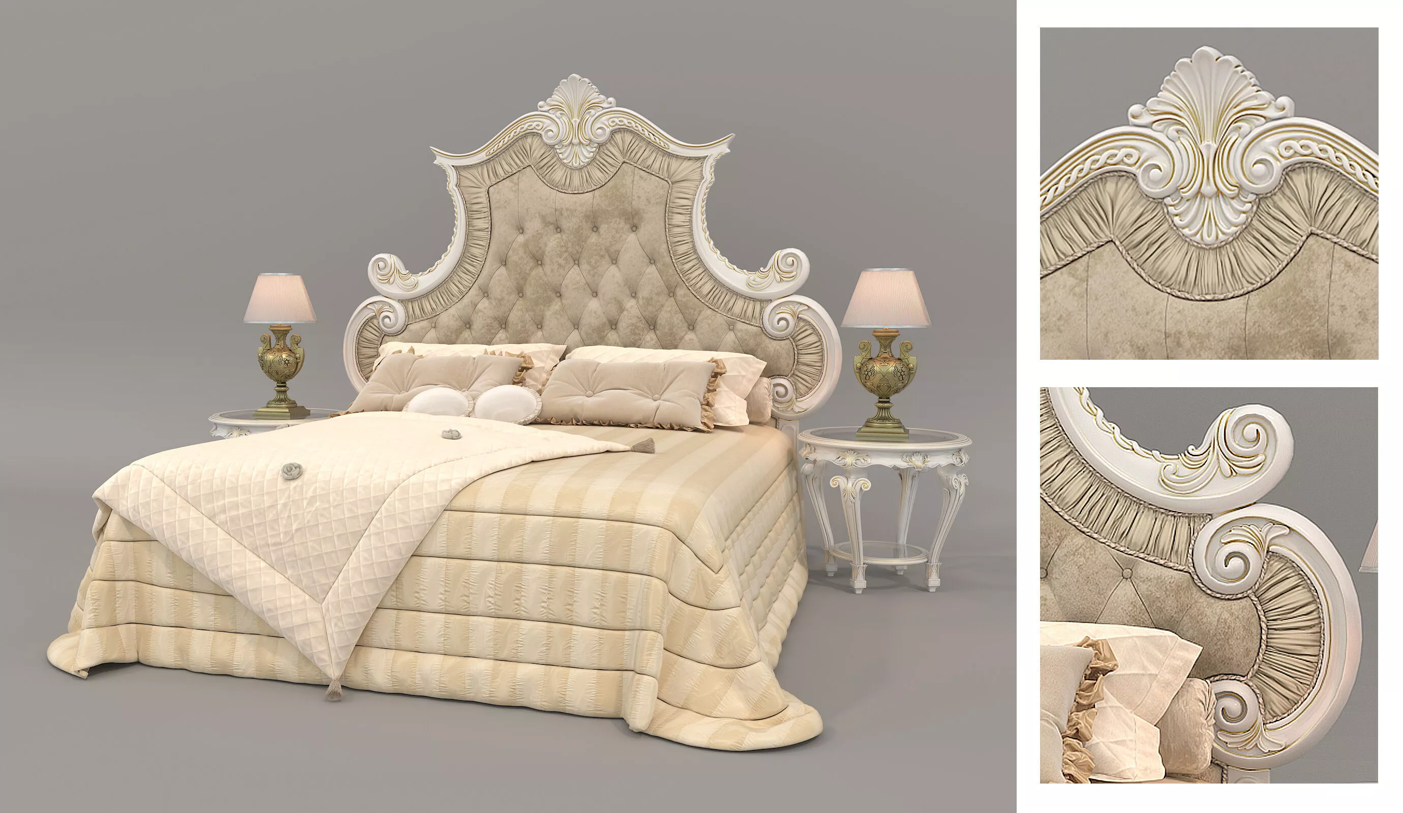 Royal Classic Carved King Bed Set 3D model