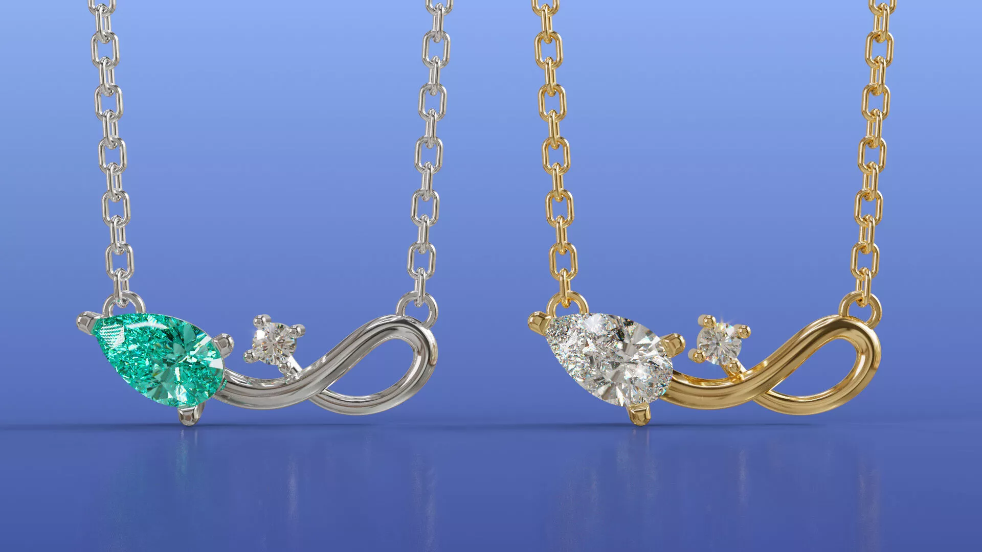 Pear and Round Diamond Infinity Pendant Necklace 3D CAD Design 3D print model