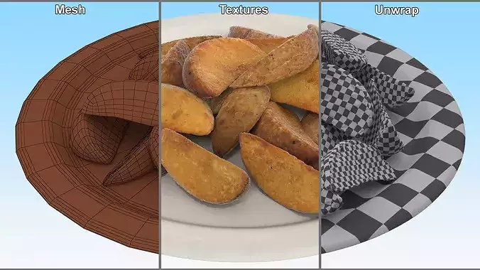 Country Fries on Paper Plate 3D model 6