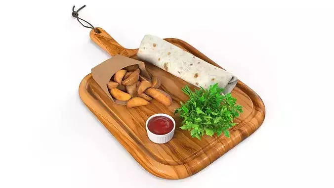 Wrap with Potato Wedges and Greens 3D model