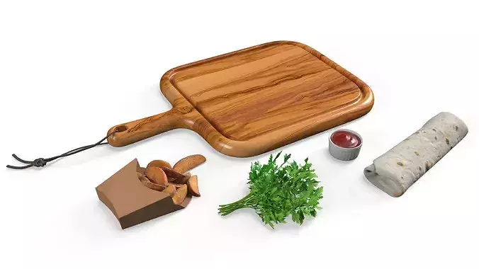 Wrap with Potato Wedges and Greens 3D model 7