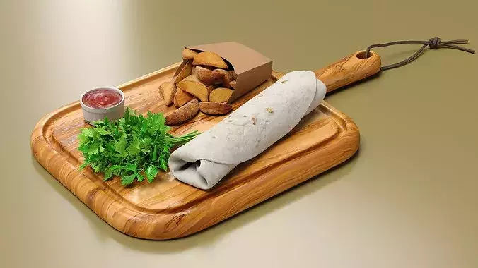 Wrap with Potato Wedges and Greens 3D model 4