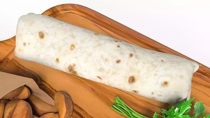 Wrap with Potato Wedges and Greens 3D model 6