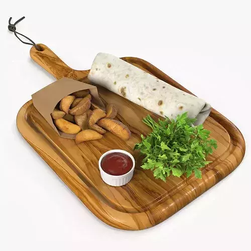 Wrap with Potato Wedges and Greens 3D model 2