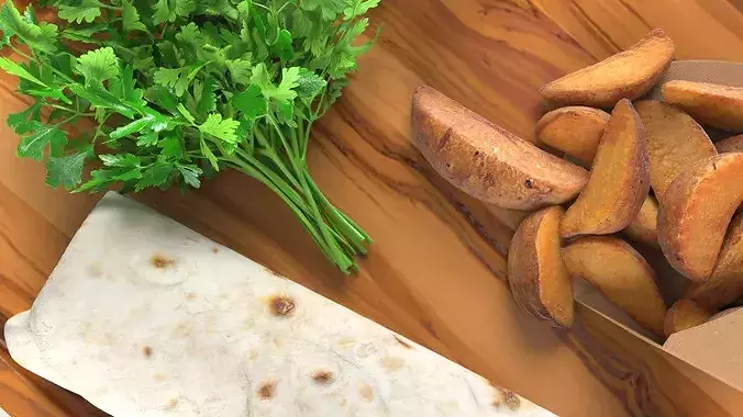 Wrap with Potato Wedges and Greens 3D model 5