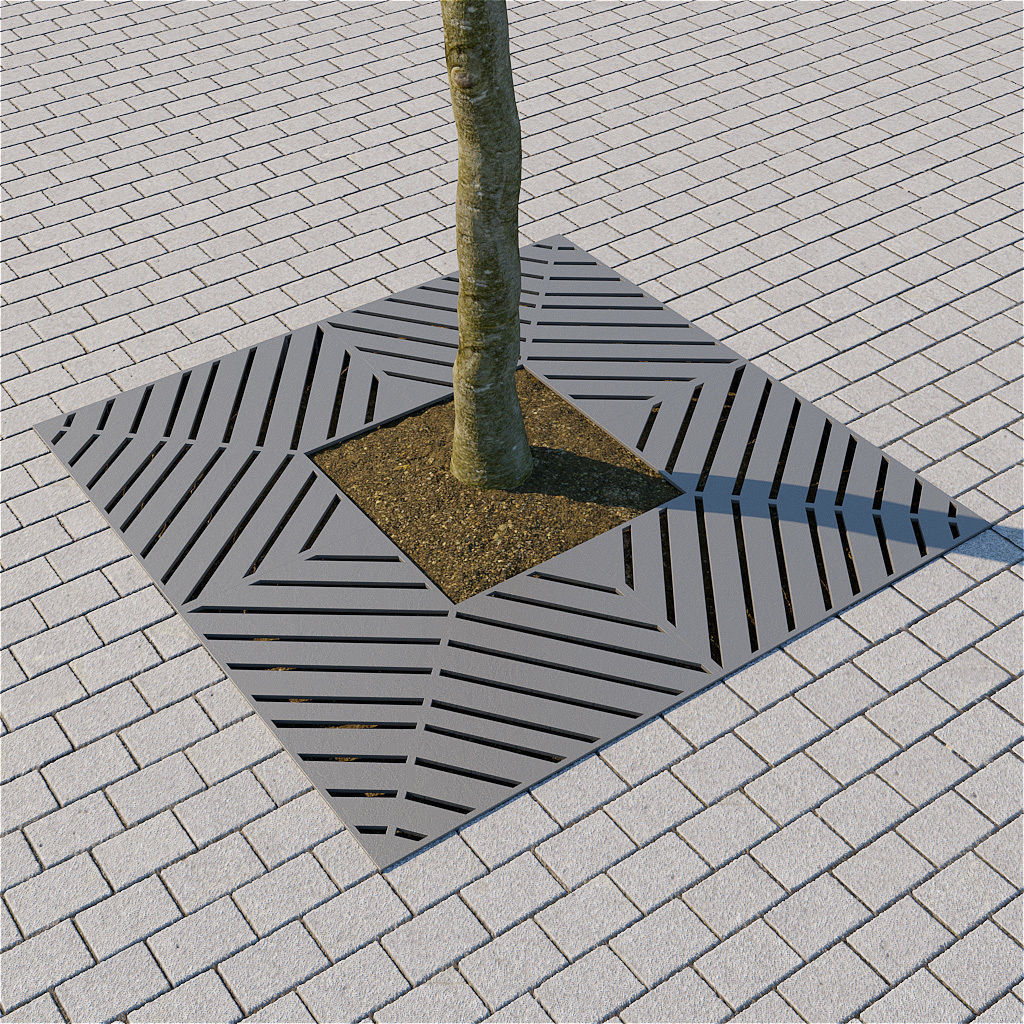 Trees and steel grating 3D model_4