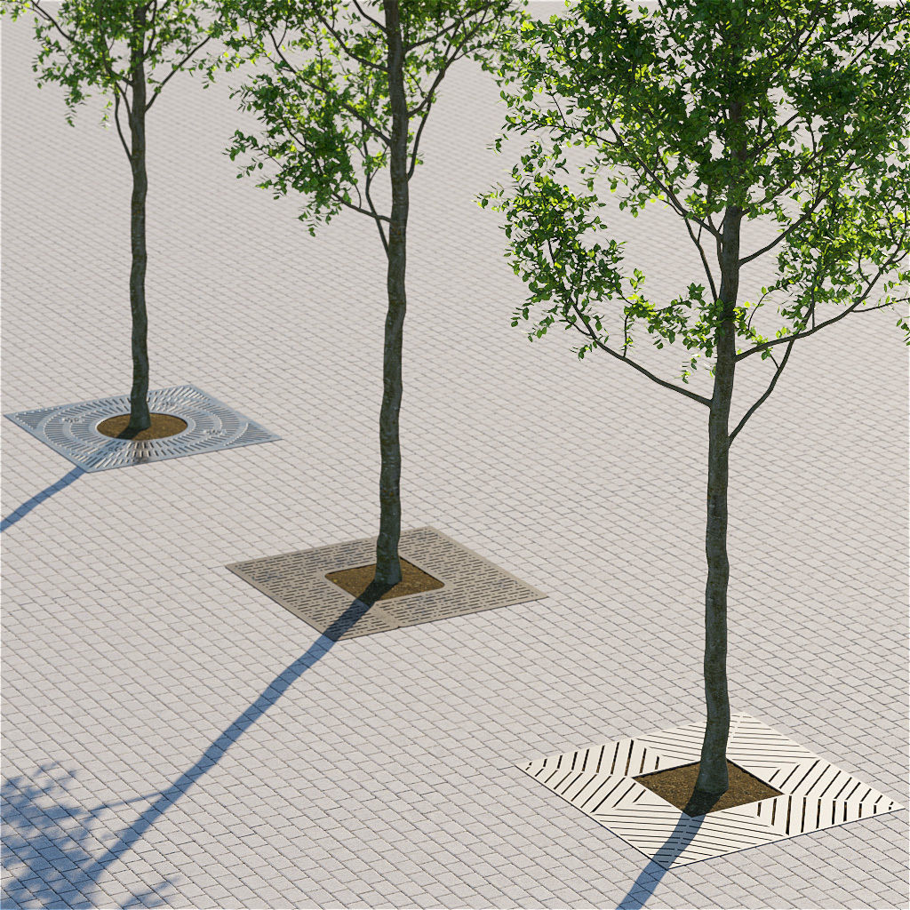 Trees and steel grating 3D model_2
