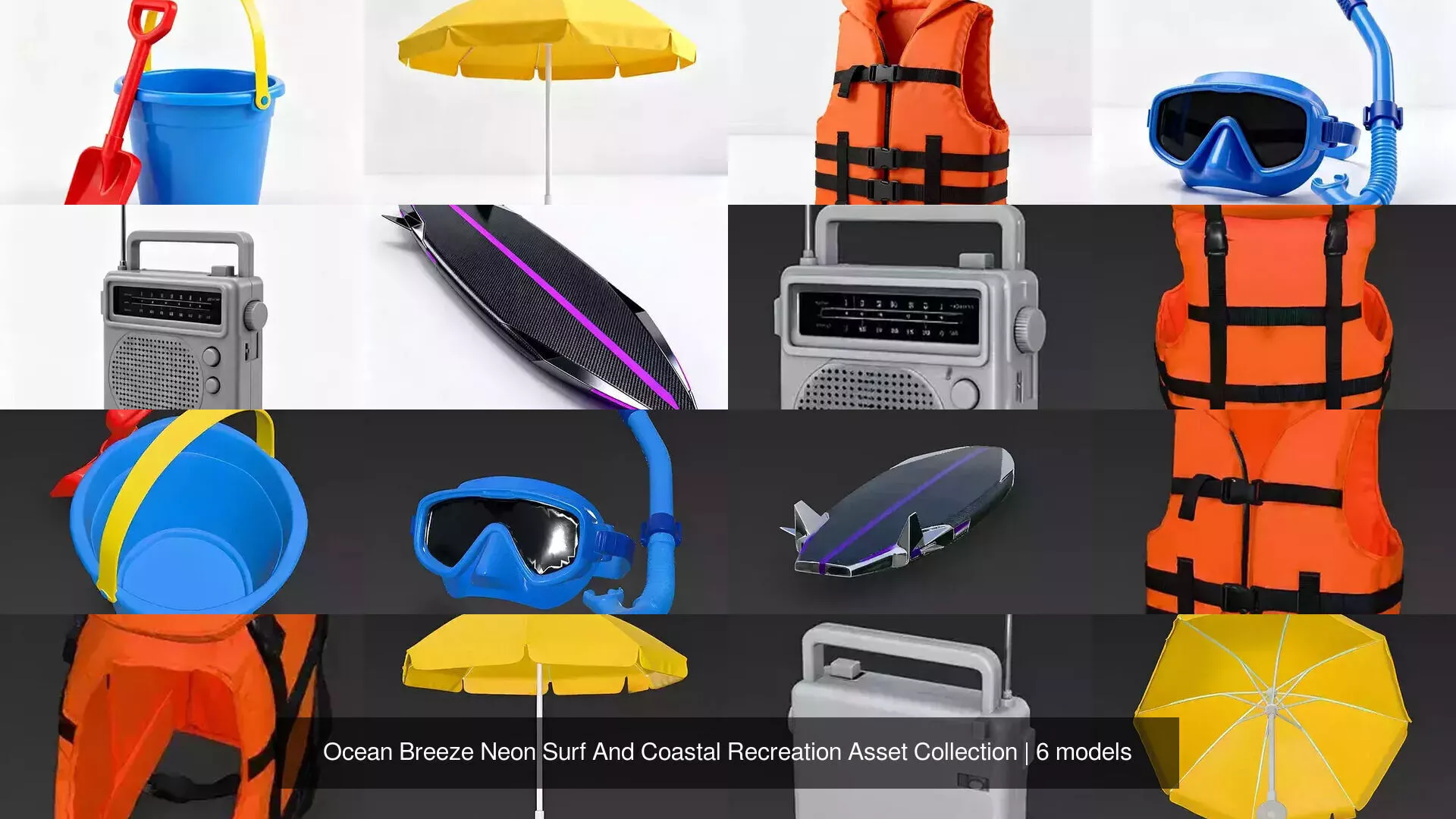 Ocean Breeze Neon Surf And Coastal Recreation Asset Collection 3D Model Pack