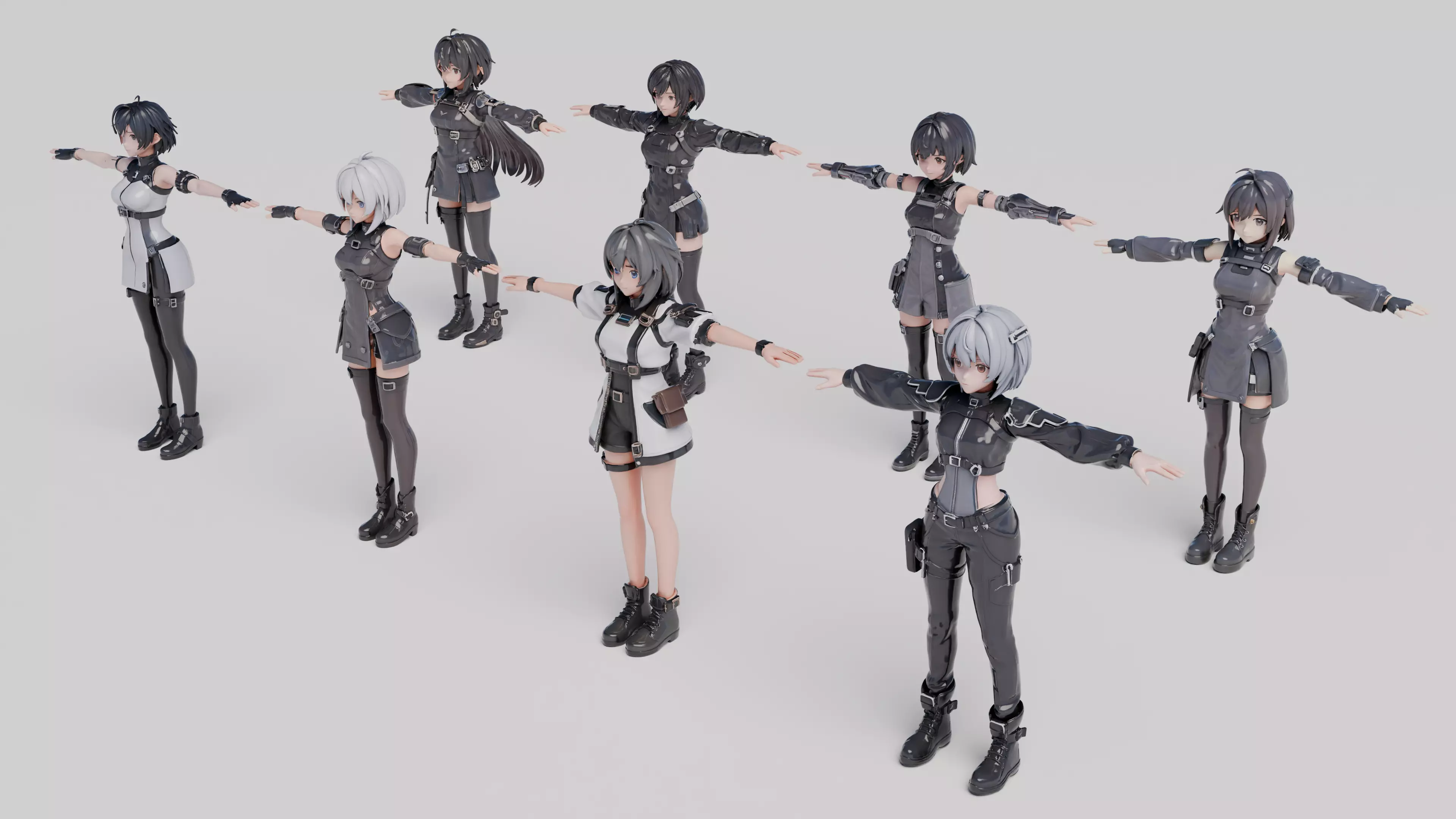 Anime Sci-Fi Female Character Bundle 3D model