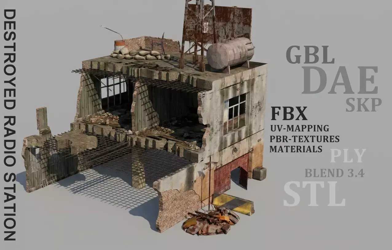 Destroyed Radio Station Low-poly 3D model