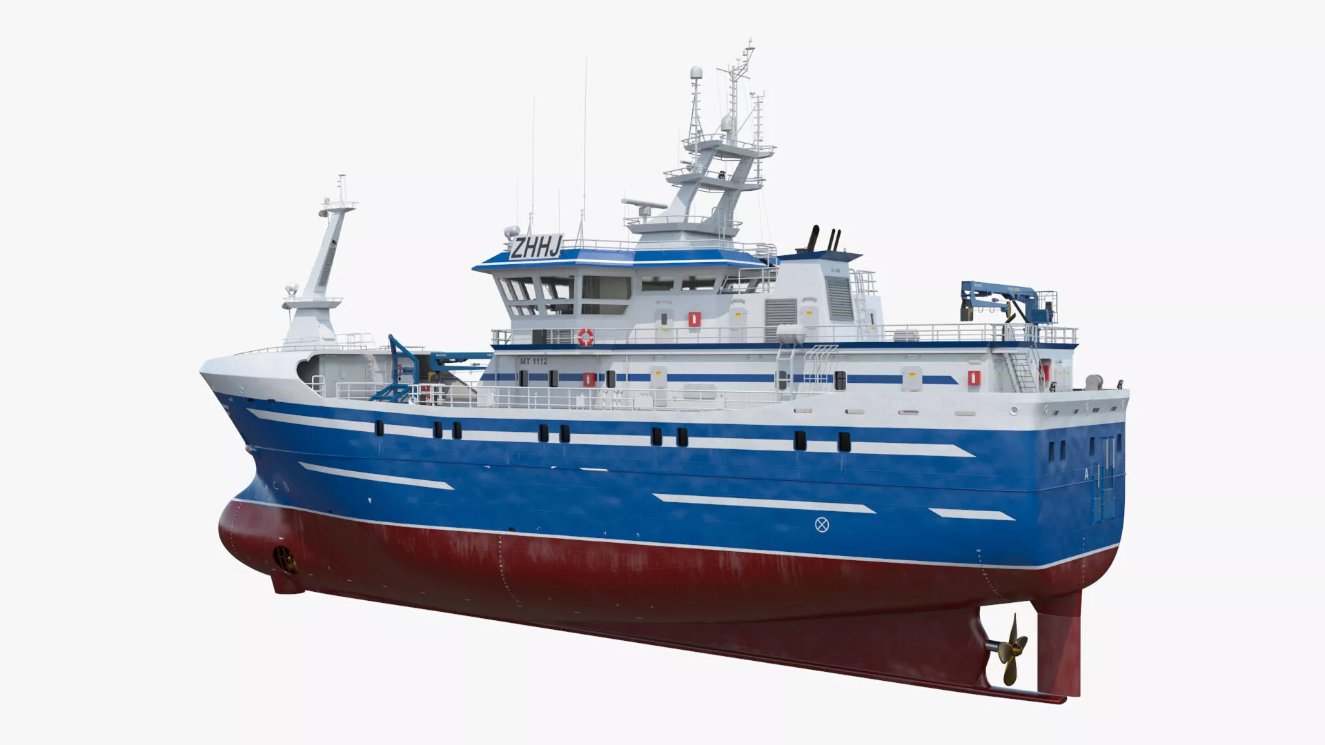 Deep Sea Longline Trawler Blue Rigged 3D model