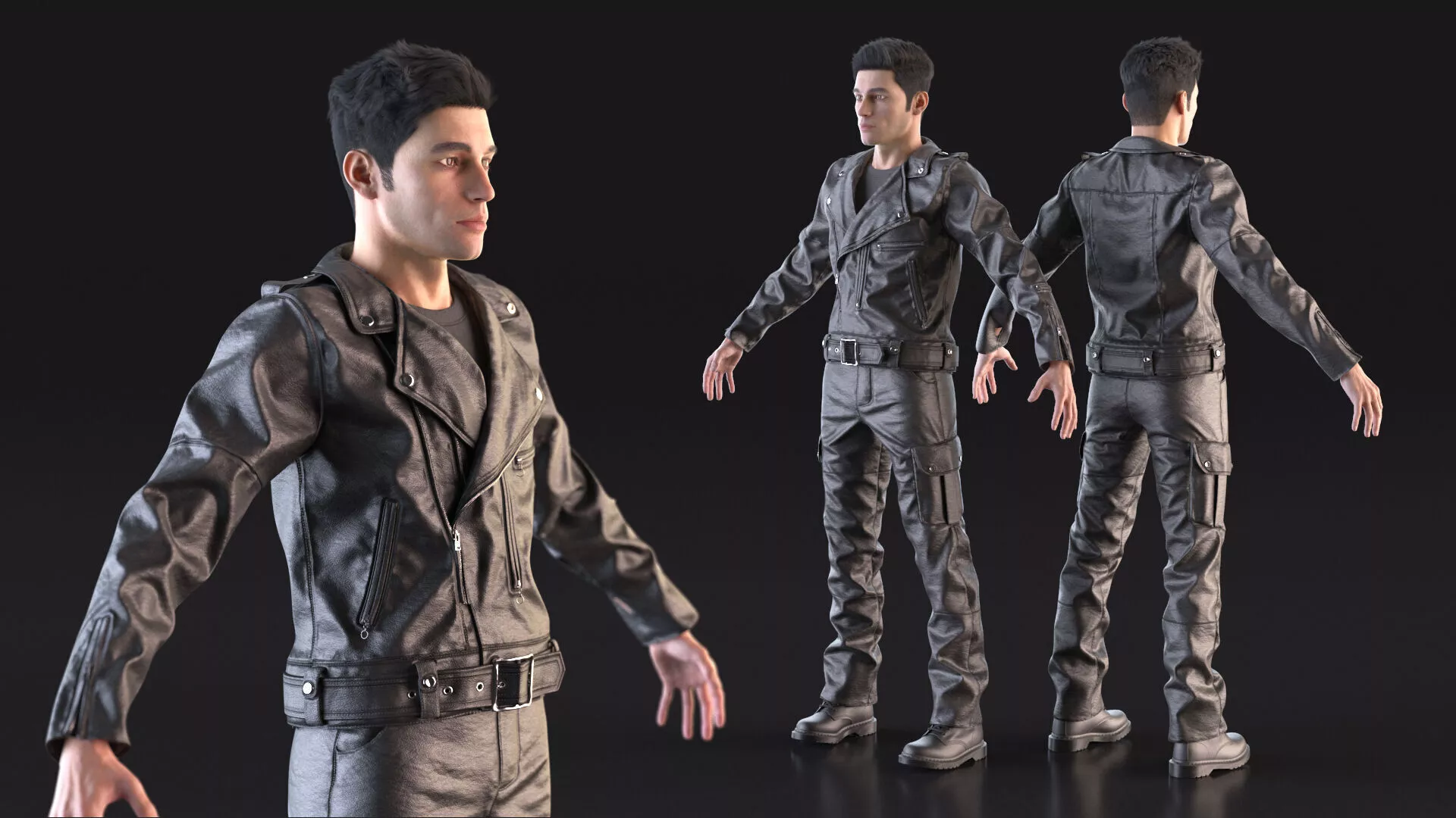 Rocker Character in Black Leather Suit Fur 3D model