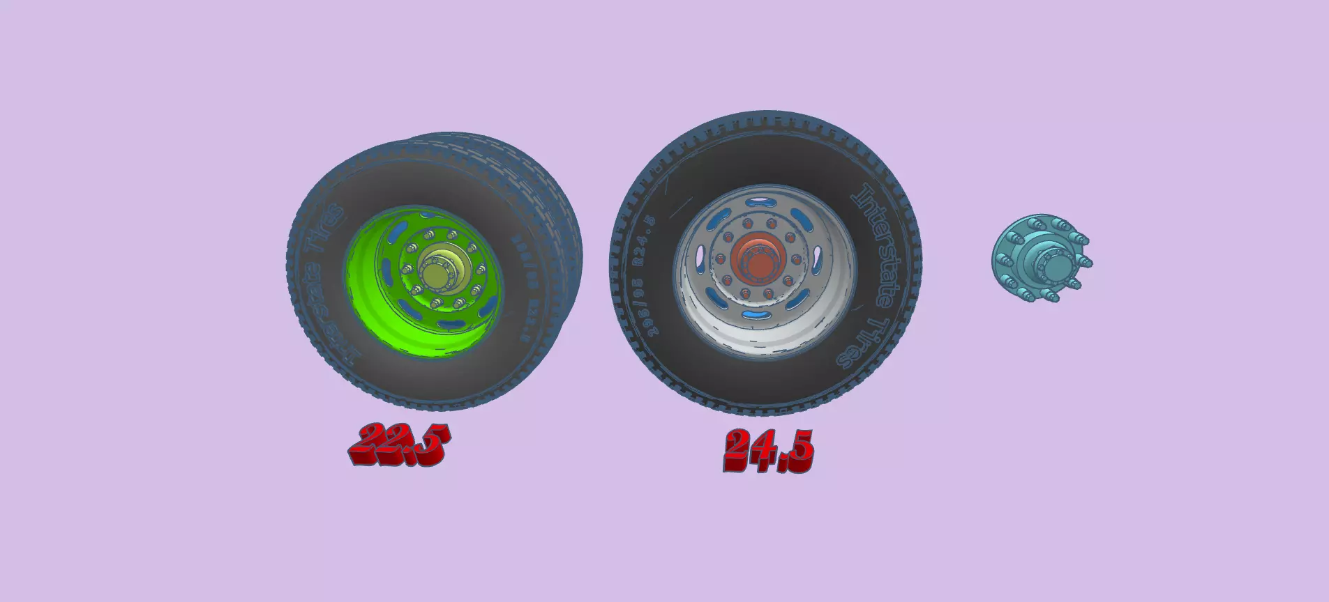 Eight thin-slot wheels for Semi truck 1-25th scale 3D print model