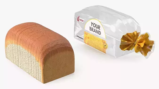White Wheat Bread in Transparent Bag Mockup 3D model 6