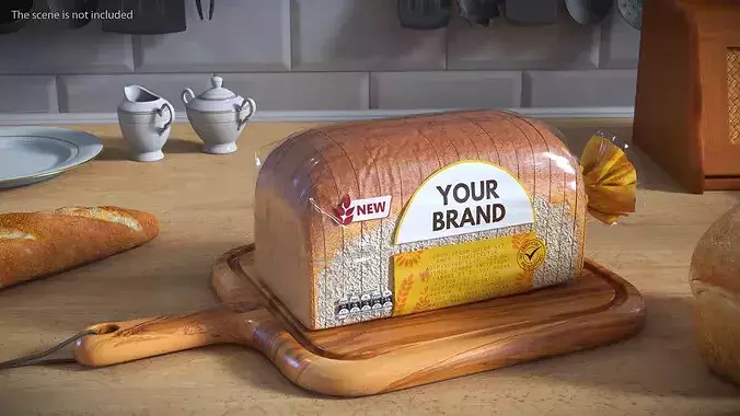 White Wheat Bread in Transparent Bag Mockup 3D model 2