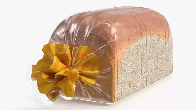 White Wheat Bread in Transparent Bag Mockup 3D model 3