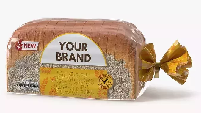 White Wheat Bread in Transparent Bag Mockup 3D model