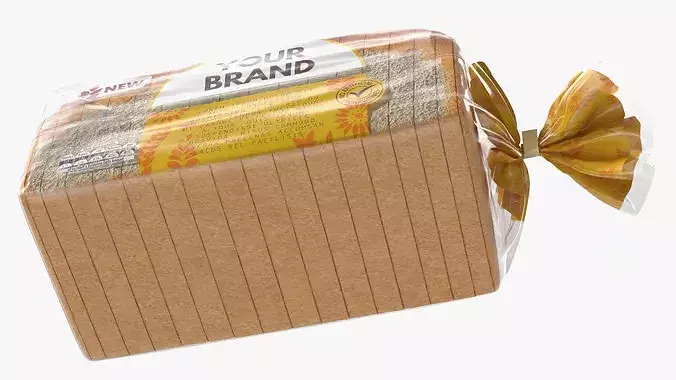 White Wheat Bread in Transparent Bag Mockup 3D model 5
