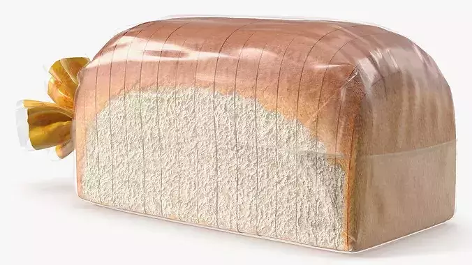 White Wheat Bread in Transparent Bag Mockup 3D model 4
