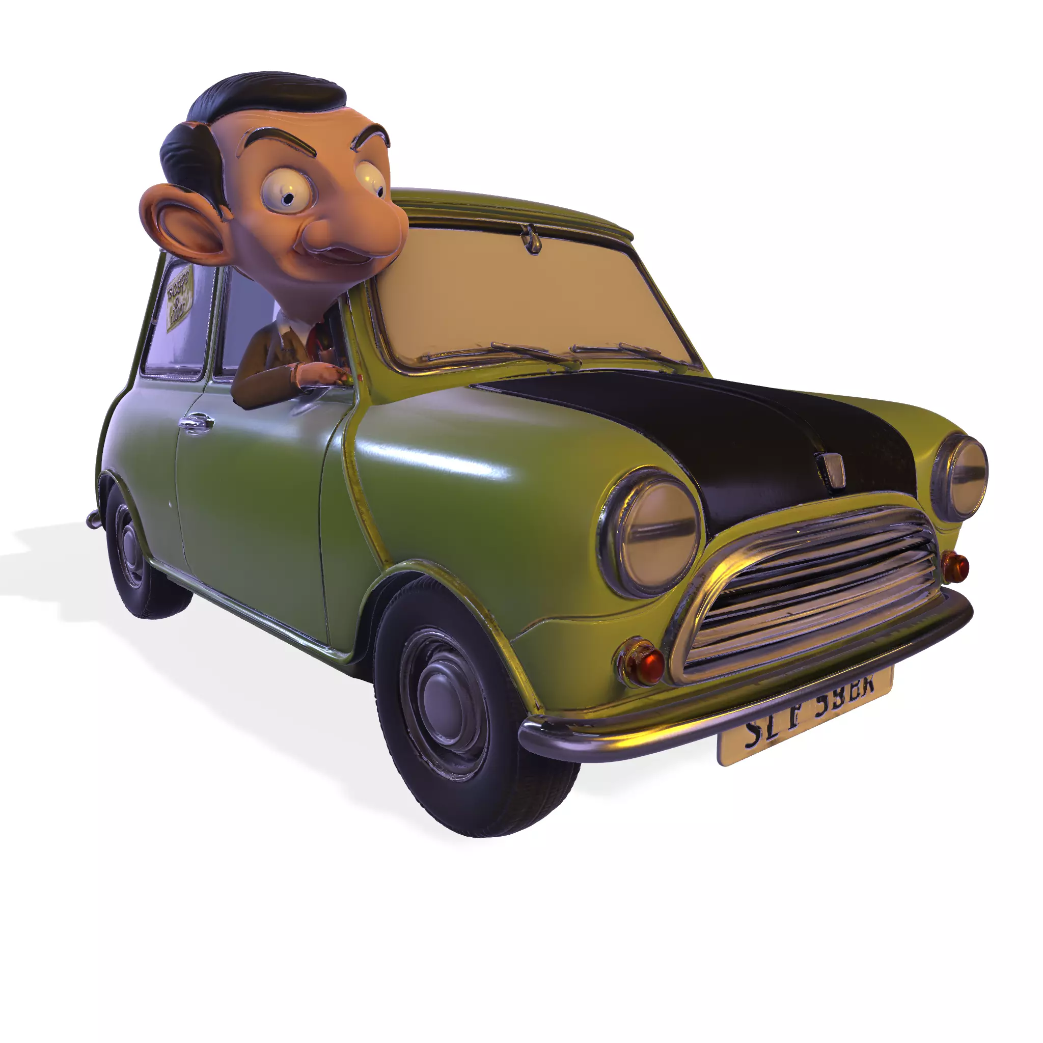 Classic PBR British Mini Car Cartoon Statue 3D print model