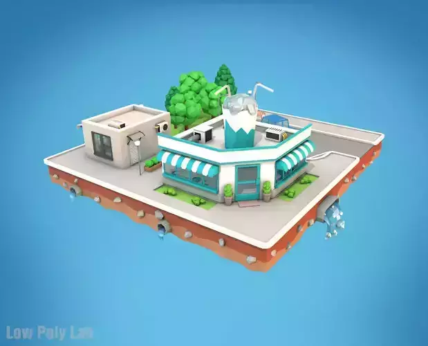 Cartoon City Block Cocktail Cafe Building