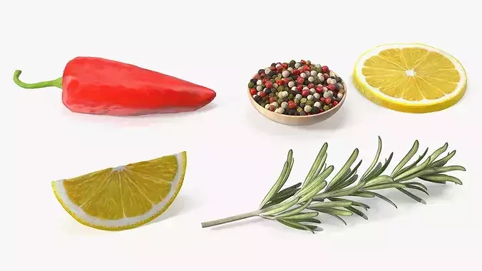 Cooking Set for Gilthead Seabream with Lemon and Herbs 3D model 7