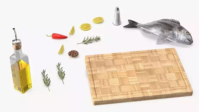Cooking Set for Gilthead Seabream with Lemon and Herbs 3D model 5