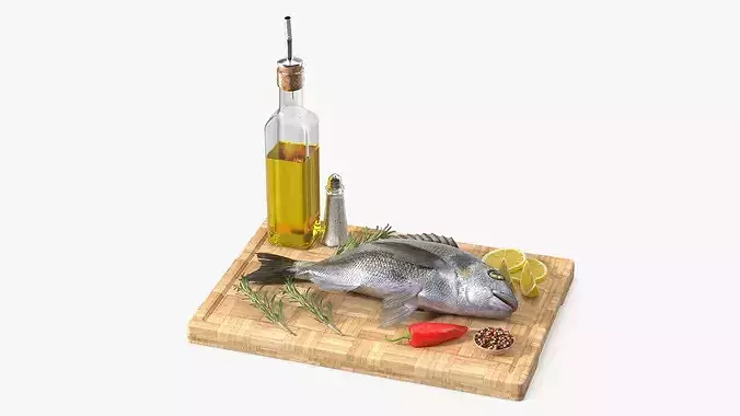 Cooking Set for Gilthead Seabream with Lemon and Herbs 3D model