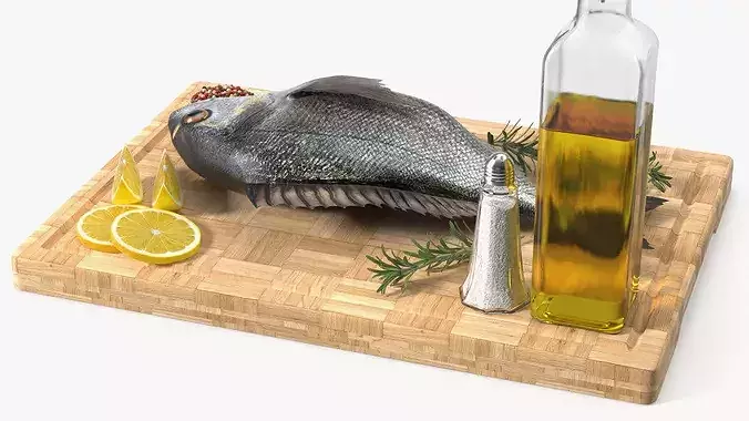 Cooking Set for Gilthead Seabream with Lemon and Herbs 3D model 3