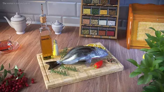 Cooking Set for Gilthead Seabream with Lemon and Herbs 3D model 2