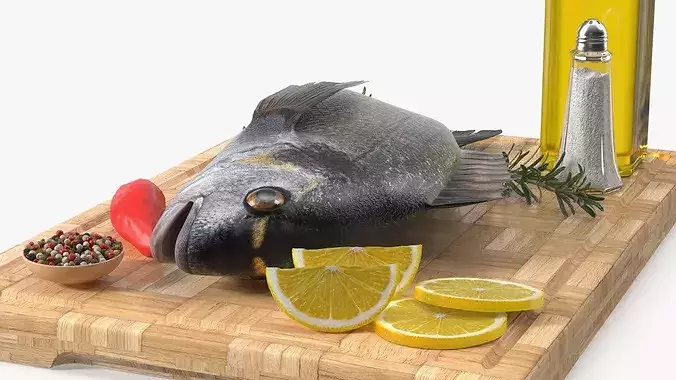 Cooking Set for Gilthead Seabream with Lemon and Herbs 3D model 4