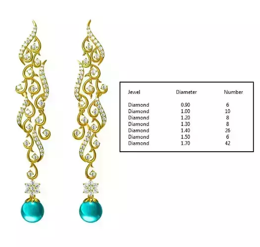ER-10 pair of earrings with turquoise and diamonds 3D print model