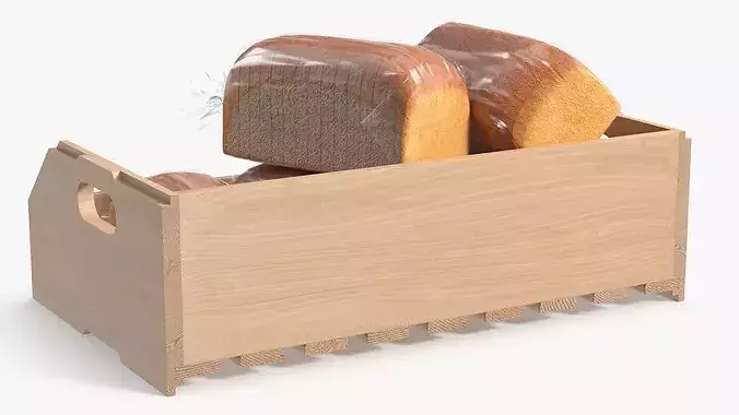 Packaged Sliced Bread in Wooden Crate 3D model 4