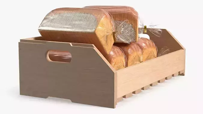 Packaged Sliced Bread in Wooden Crate 3D model 3