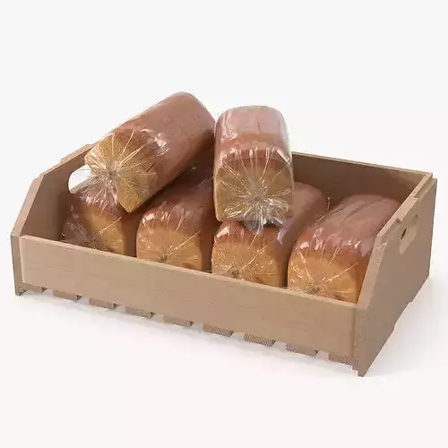 Packaged Sliced Bread in Wooden Crate 3D model