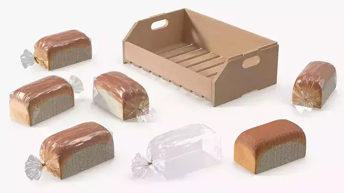 Packaged Sliced Bread in Wooden Crate 3D model 7