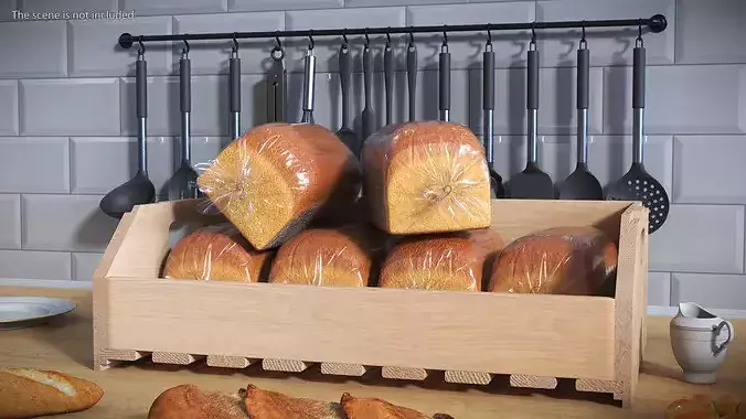 Packaged Sliced Bread in Wooden Crate 3D model 2