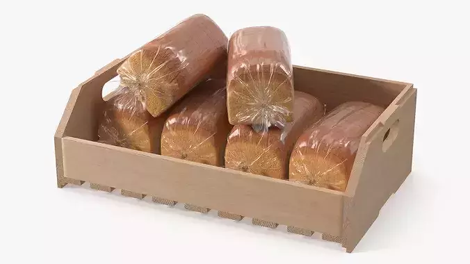 Packaged Sliced Bread in Wooden Crate 3D model 5