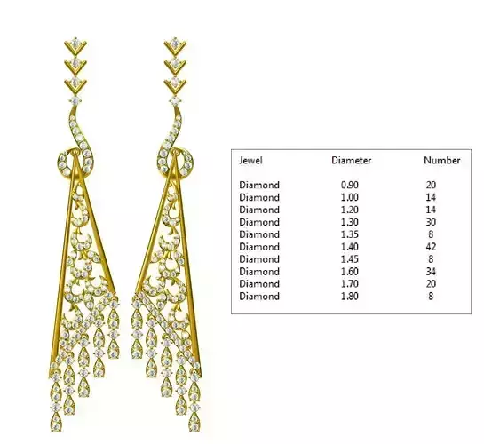 ER - 8 dangle earrings gold with diamonds 3D print model