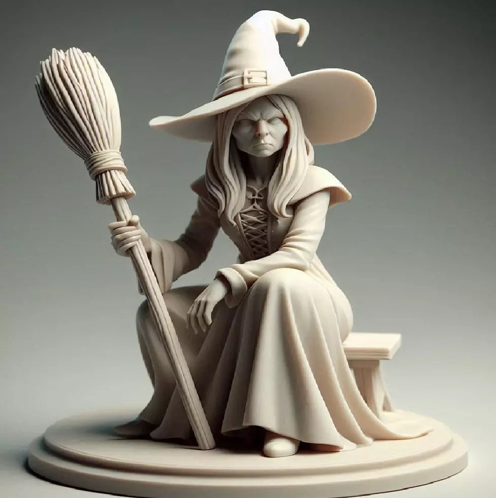 4292 Ivory Witch on Chair with Broom 3D Figurine STL 3D print model