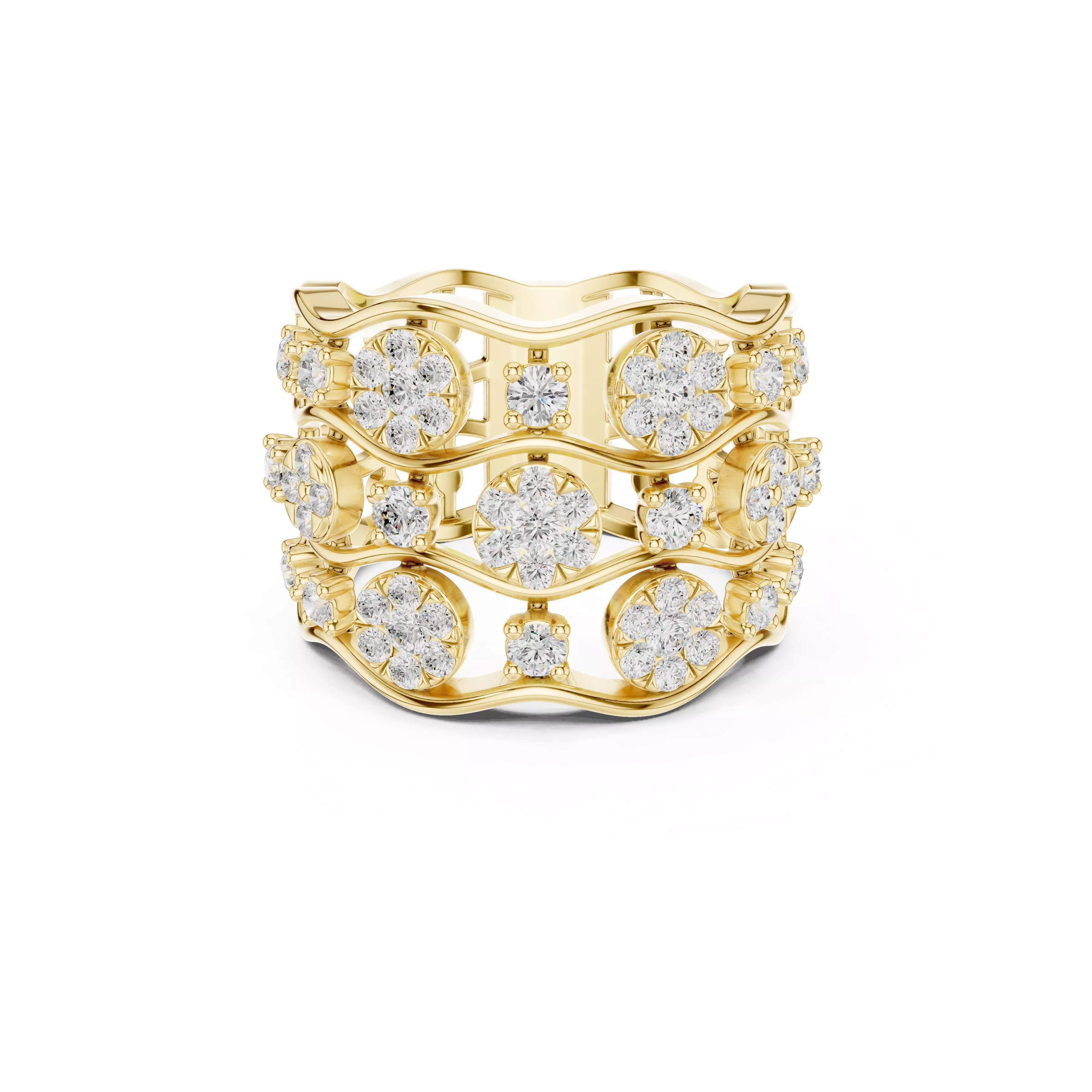 Floral Cluster Multi Row Diamond Band Ring CAD Design 3D print model
