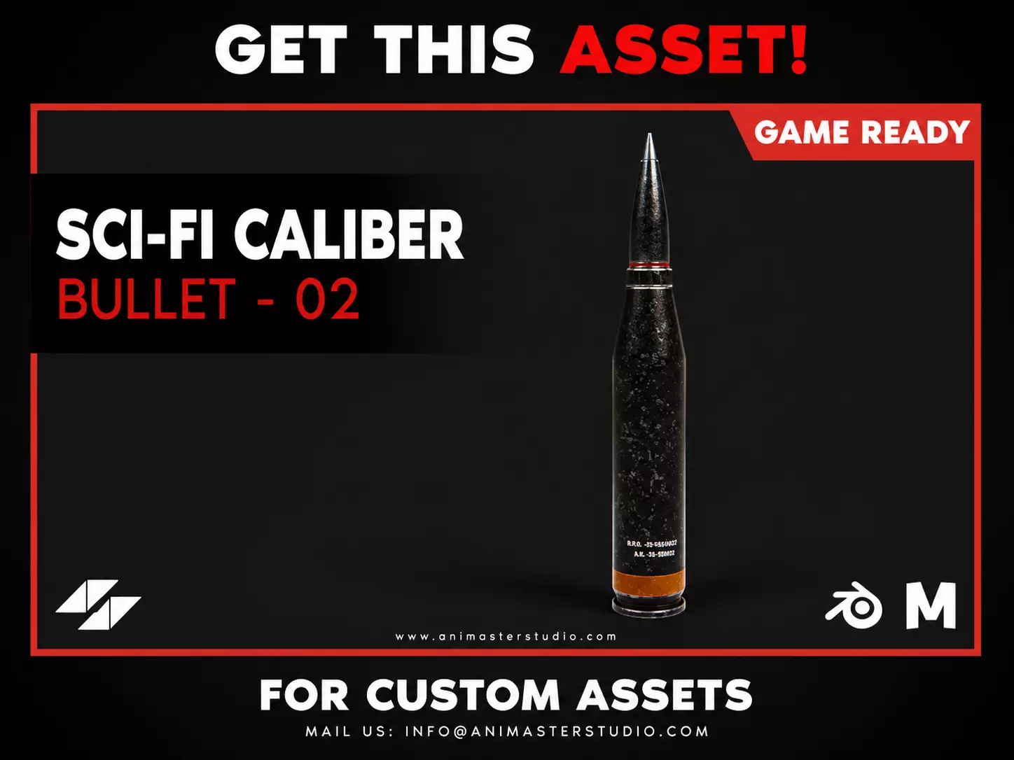 Sci-Fi 50 Caliber Bullet 02 - PBR Game Ready Low-poly 3D model