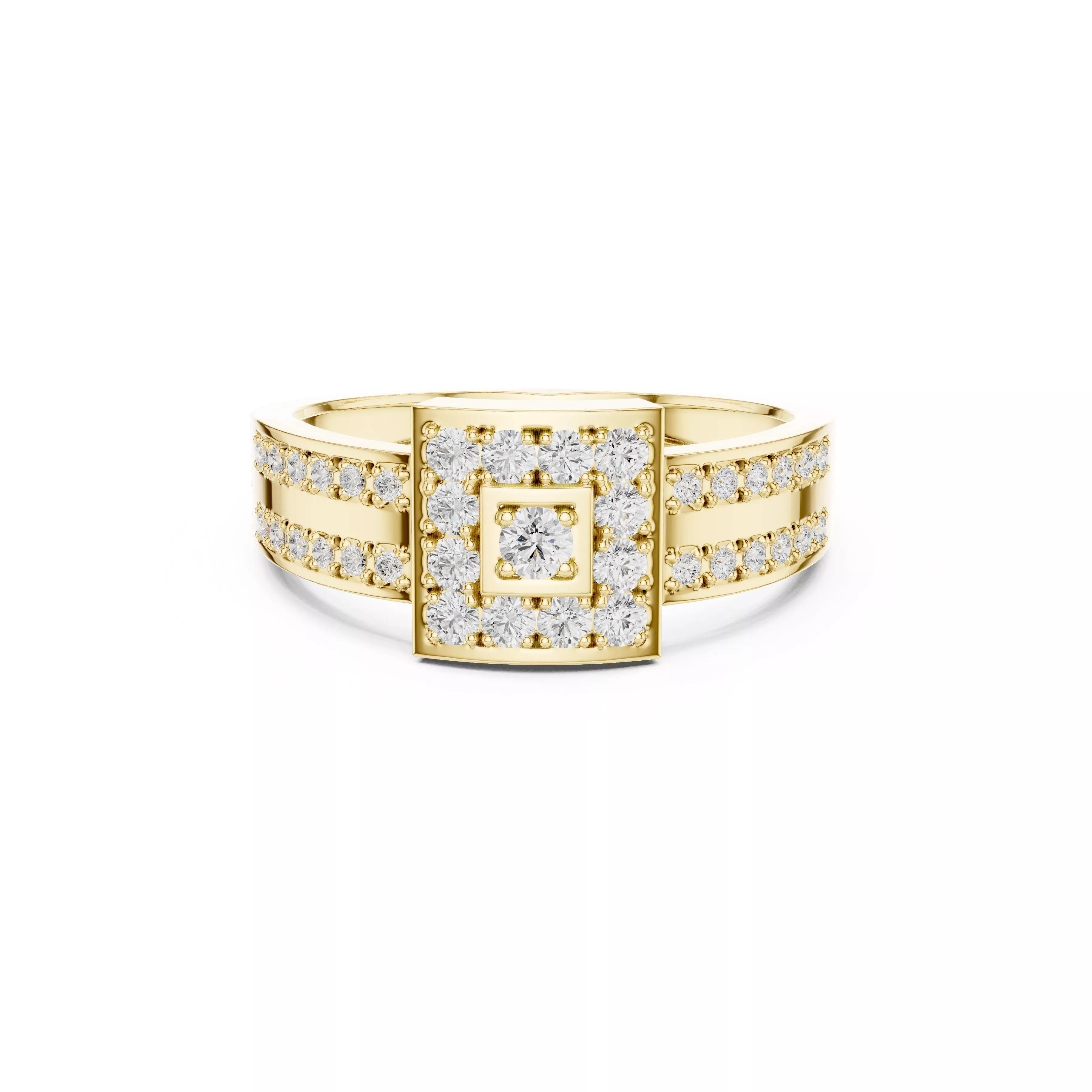 Square Halo Diamond Statement Ring CAD 3D print model