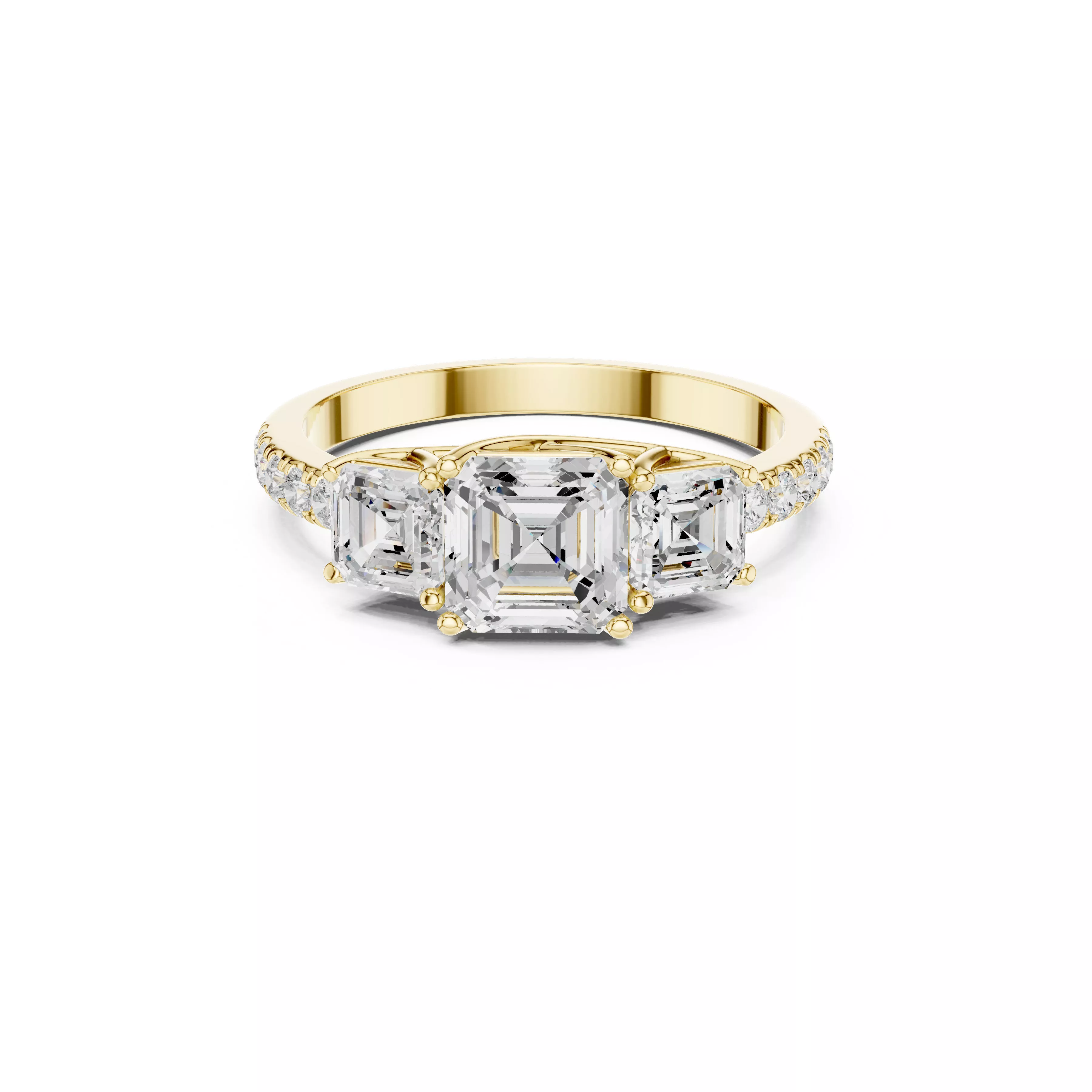 Asscher Cut Three Stone Diamond Engagement Ring CAD 3D print model