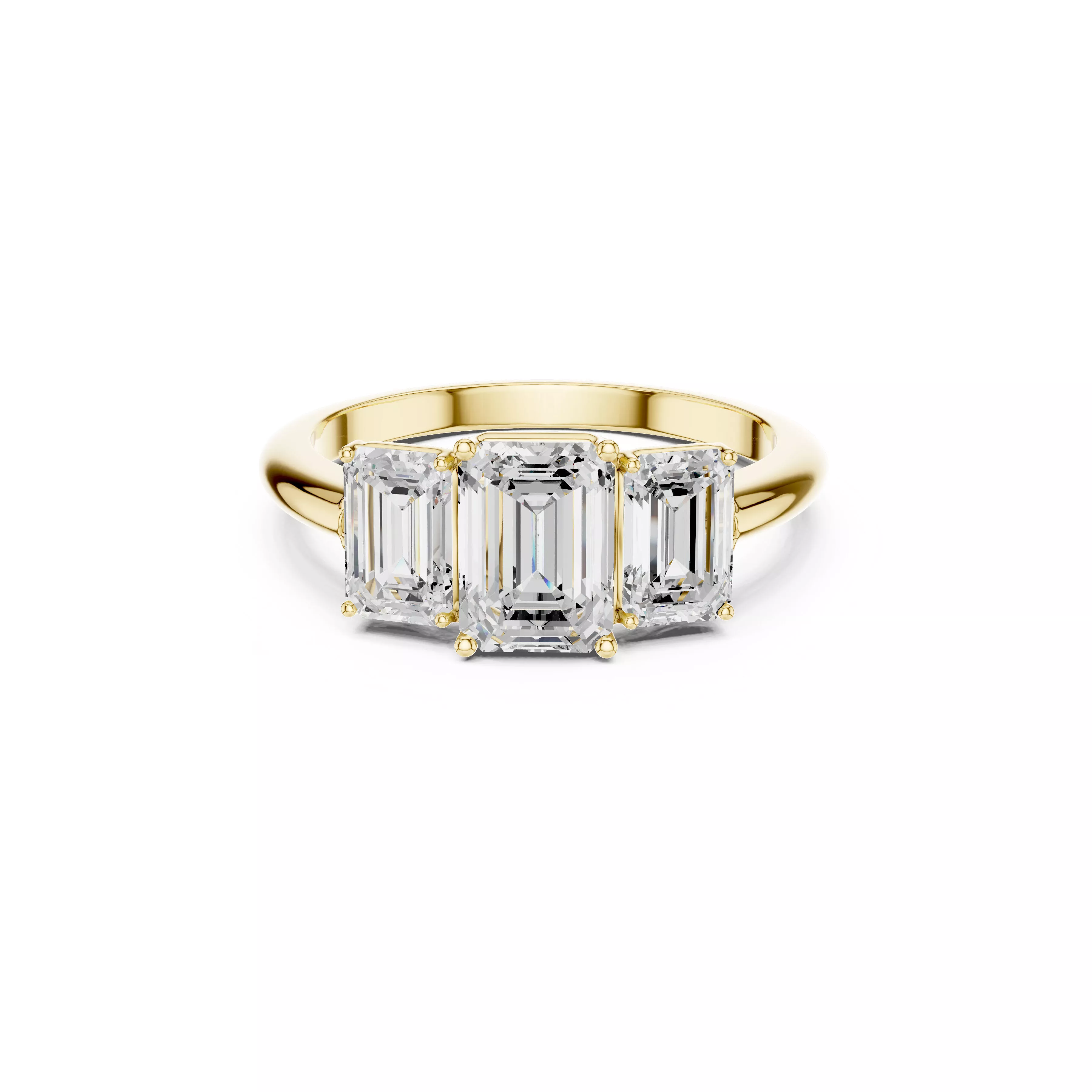 Three Stone Emerald Cut Diamond Engagement Ring CAD 3D print model